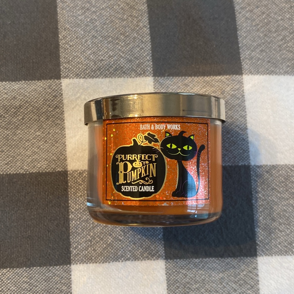 RARE Bath & Body Works Purrfect Pumpkin Scented Mini Candle - Orange